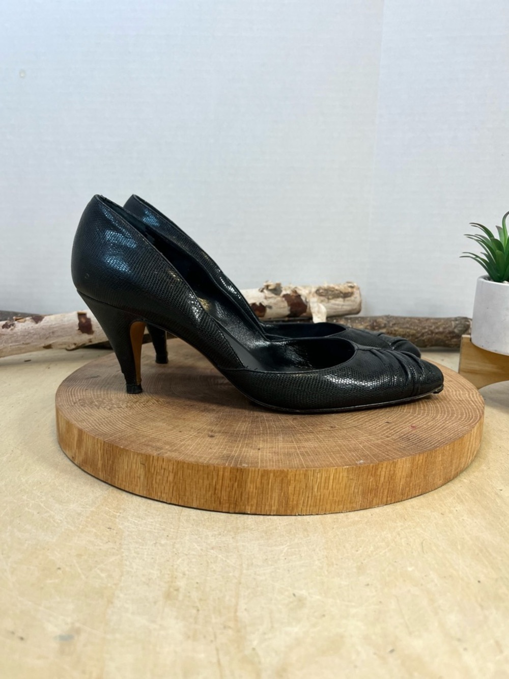 Loeffler Randall Made in Italy Black Snake Embossed Pumps Size 9